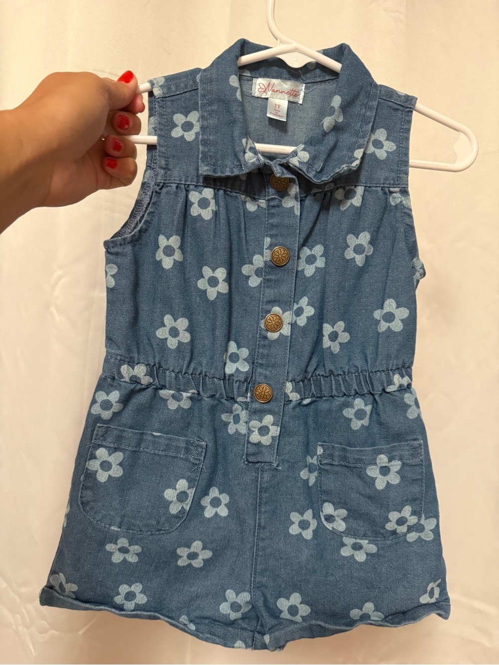 Nannette Blue Floral Denim Romper